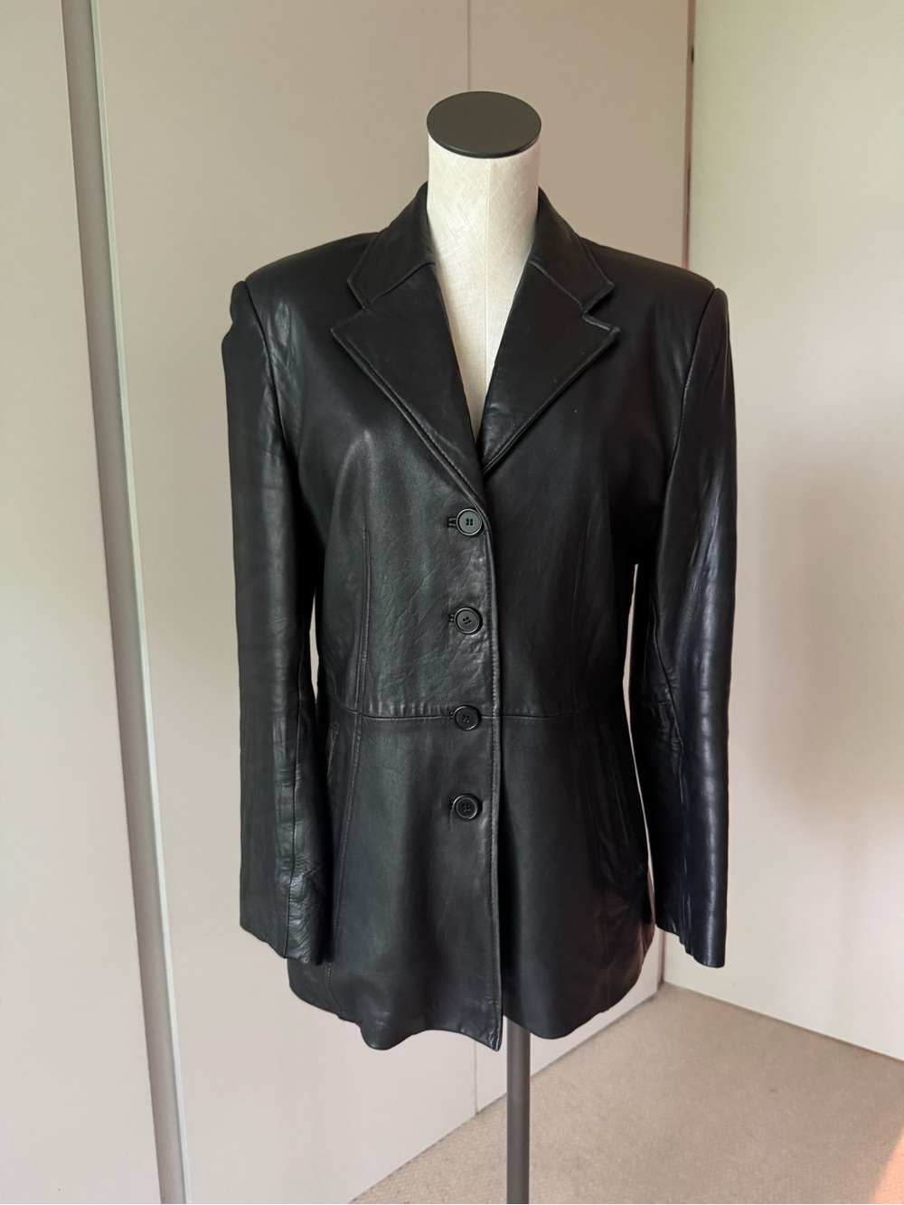 Vintage Black Leather  Fitted Blazer - M